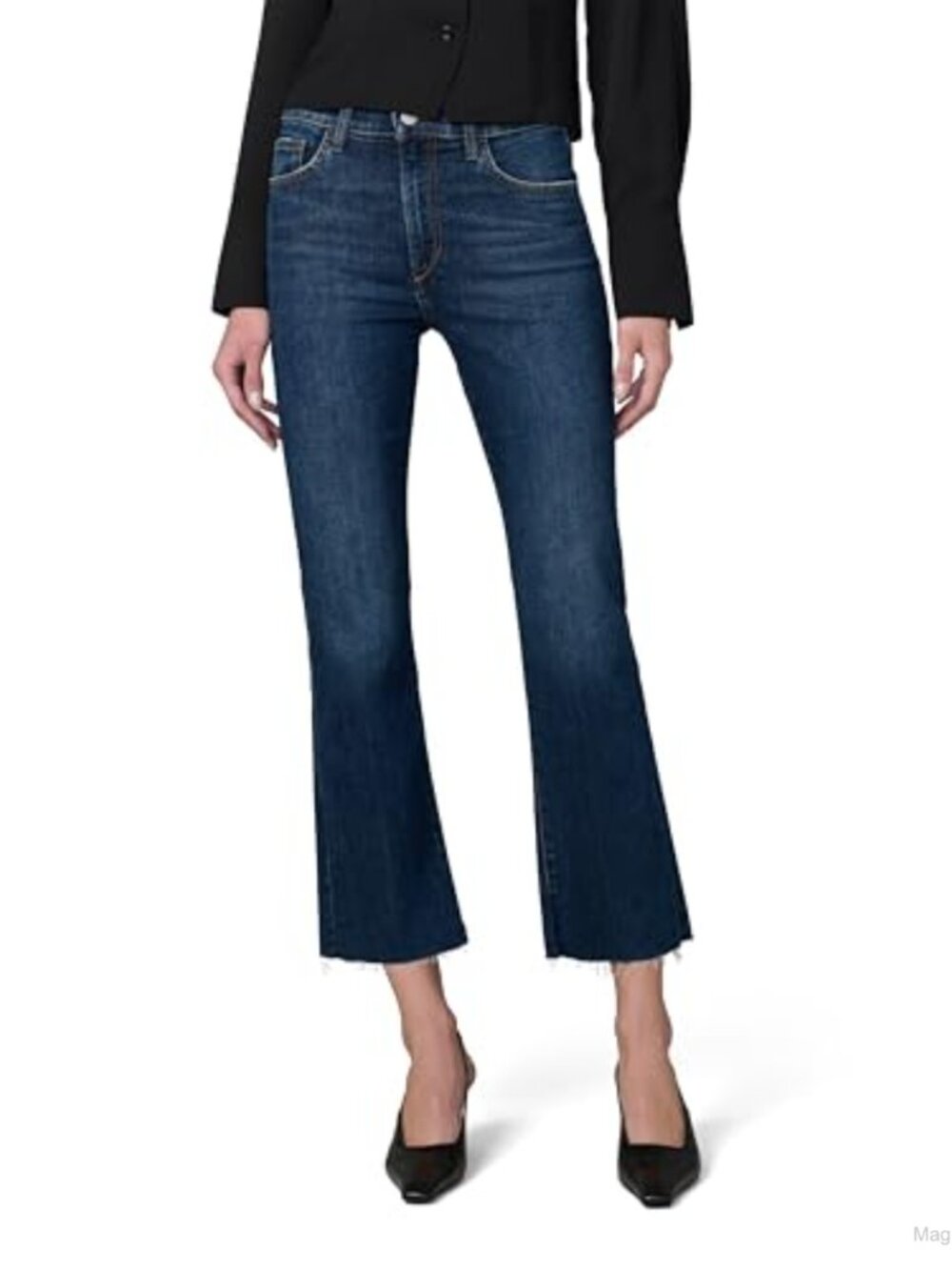 High Rise Cropped Bootcut Jeans Raw Hem High Stretch Denim